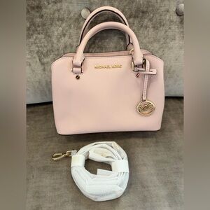 Michael Kors Blush Pink Saffiano Dome Satchel with Gold Hardware